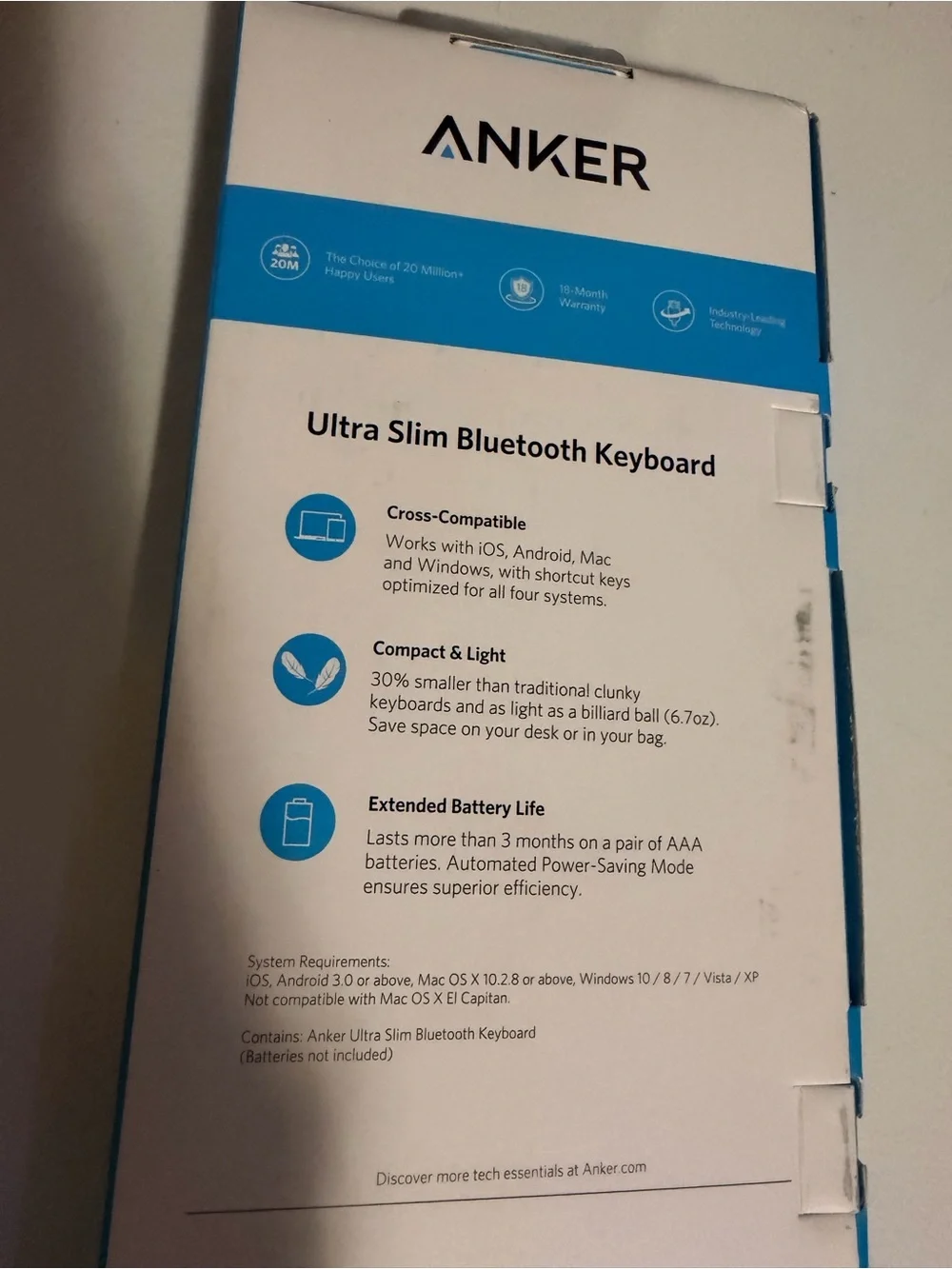 Anker Ultra Slim Bluetooth Keyboard - White